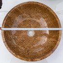 Noce Brown travertine natural stone round shape undermount Vessel Sink Polished and filled size (D)16" (H)6" SKU-EGENTR1674 product shot diameter measure Noce Brown travertine natural stone round shape undermount Vessel Sink Polished and filled size (D)16" (H)6" SKU-EGENTR1674 product shot diameter measure