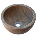 Noce Brown Travertine Natural Stone Round Above Vanity Bathroom Sink (D)12.5" (H)6"product shot angle view Noce Brown Travertine Natural Stone Round Above Vanity Bathroom Sink (D)12.5" (H)6"product shot angle view