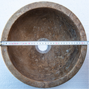 Noce brown travertine natural stone vessel sink surface honed filled size (D)12.5" (H)6" SKU-NTRSTC05 product shot top view diameter measure Noce brown travertine natural stone vessel sink surface honed filled size (D)12.5" (H)6" SKU-NTRSTC05 product shot top view diameter measure