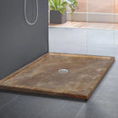 Noce brown travertine square shower base w36-l36-h2 SKU-NTRSTC26 Installed view of Noce Base Noce brown travertine square shower base w36-l36-h2 SKU-NTRSTC26 Installed view of Noce Base