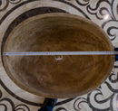 Noce travertine oval vessel sink size (W)16" (L)21" (H)6" SKU-NTRVS36 product shot top view length measure Noce travertine oval vessel sink size (W)16" (L)21" (H)6" SKU-NTRVS36 product shot top view length measure