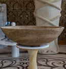 Noce travertine oval vessel sink size (W)16" (L)21" (H)6" SKU-NTRVS36 product shot front view Noce travertine oval vessel sink size (W)16" (L)21" (H)6" SKU-NTRVS36 product shot front view