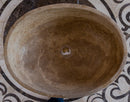 Noce travertine oval vessel sink size (W)16" (L)21" (H)6" SKU-NTRVS36 product shot top view Noce travertine oval vessel sink size (W)16" (L)21" (H)6" SKU-NTRVS36 product shot top view