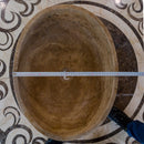 Noce travertine oval vessel sink size (W)16" (L)21" (H)6" SKU-NTRVS36 product shot top view width measure Noce travertine oval vessel sink size (W)16" (L)21" (H)6" SKU-NTRVS36 product shot top view width measure