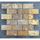 Scabos Travertine 2"x4" Brick Honed on 12" x 12" Mesh Mosaic Tile SKU-HSST2x4BMOSH top view Scabos Travertine 2"x4" Brick Honed on 12" x 12" Mesh Mosaic Tile SKU-HSST2x4BMOSH top view
