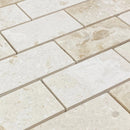 Shell Stone Limestone 2"x4" Brick Honed on 12" x 12" Mesh Mosaic Tile close view Shell Stone Limestone 2"x4" Brick Honed on 12" x 12" Mesh Mosaic Tile close view