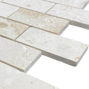 Shell Stone Limestone 2"x4" Brick Honed on 12" x 12" Mesh Mosaic Tile corner view Shell Stone Limestone 2"x4" Brick Honed on 12" x 12" Mesh Mosaic Tile corner view