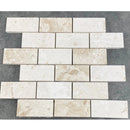 Shell Stone Limestone 2"x4" Brick Honed on 12" x 12" Mesh Mosaic Tile product shot under sunlight Shell Stone Limestone 2"x4" Brick Honed on 12" x 12" Mesh Mosaic Tile product shot under sunlight