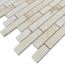 Shell Stone Limestone Strip Liner on 12" x 12" Mesh Mosaic Tile SKU-HSSSSLNBMOSH corner view Shell Stone Limestone Strip Liner on 12" x 12" Mesh Mosaic Tile SKU-HSSSSLNBMOSH corner view