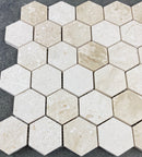 Shell Stone Limestone 2" Hexagon Honed on 12" x 12" Mesh Mosaic Tile Shell Stone Limestone 2" Hexagon Honed on 12" x 12" Mesh Mosaic Tile