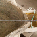 Silver Travertine Stone Rustic Vessel Sink SKU-NTRSTC14 random size (W)16" (L)26" (H)5" product shot thickness measure  Silver Travertine Stone Rustic Vessel Sink SKU-NTRSTC14 random size (W)16" (L)26" (H)5" product shot thickness measure