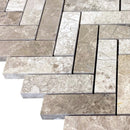 Silver shadow marble 1x3 herringbone honed SKU-HSSSH1x3HBMOSH corner view Silver shadow marble 1x3 herringbone honed SKU-HSSSH1x3HBMOSH corner view