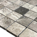 Silver Shadow Marble 2"x2" Honed on 12" x 12" Mesh Mosaic Tile SKU-HSSH2x2BMOSH close view Silver Shadow Marble 2"x2" Honed on 12" x 12" Mesh Mosaic Tile SKU-HSSH2x2BMOSH close view