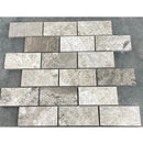 Silver Shadow Marble 2"x4" Brick Honed on 12" x 12" Mesh Mosaic Tile SKU-HSSH2x4BMOSH under sunlight Silver Shadow Marble 2"x4" Brick Honed on 12" x 12" Mesh Mosaic Tile SKU-HSSH2x4BMOSH under sunlight