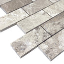 Silver Shadow Marble 2"x4" Brick Honed on 12" x 12" Mesh Mosaic Tile SKU-HSSH2x4BMOSH corner view Silver Shadow Marble 2"x4" Brick Honed on 12" x 12" Mesh Mosaic Tile SKU-HSSH2x4BMOSH corner view
