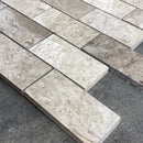 Silver Shadow Marble 2"x4" Brick Honed on 12" x 12" Mesh Mosaic Tile SKU-HSSH2x4BMOSH corner view Silver Shadow Marble 2"x4" Brick Honed on 12" x 12" Mesh Mosaic Tile SKU-HSSH2x4BMOSH corner view