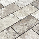 Silver Shadow Marble 2"x4" Brick Honed on 12" x 12" Mesh Mosaic Tile SKU-HSSH2x4BMOSH close view Silver Shadow Marble 2"x4" Brick Honed on 12" x 12" Mesh Mosaic Tile SKU-HSSH2x4BMOSH close view
