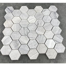 Solto White Marble 2" Hexagon on 12" x 12" Mesh Mosaic Tile SKU-HSSW2HEXMOSH top view Solto White Marble 2" Hexagon on 12" x 12" Mesh Mosaic Tile SKU-HSSW2HEXMOSH top view