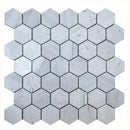 Solto White Marble 2" Hexagon on 12" x 12" Mesh Mosaic Tile SKU-HSSW2HEXMOSH on white background Solto White Marble 2" Hexagon on 12" x 12" Mesh Mosaic Tile SKU-HSSW2HEXMOSH on white background
