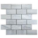 Solto White Marble 2"x4" Brick Honed on 12" x 12" Mesh Mosaic Tile SKU-HSSW2x4BMOSH on white background Solto White Marble 2"x4" Brick Honed on 12" x 12" Mesh Mosaic Tile SKU-HSSW2x4BMOSH on white background
