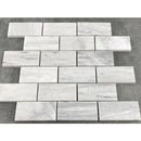 Solto White Marble 2"x4" Brick Honed on 12" x 12" Mesh Mosaic Tile SKU-HSSW2x4BMOSH top view Solto White Marble 2"x4" Brick Honed on 12" x 12" Mesh Mosaic Tile SKU-HSSW2x4BMOSH top view