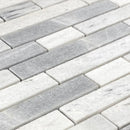 Solto white marble mosaic tile liner on 12x12 mesh honed SKU-HSSWSLNBMOSH  close view Solto white marble mosaic tile liner on 12x12 mesh honed SKU-HSSWSLNBMOSH  close view