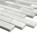 Solto white marble mosaic tile liner on 12x12 mesh honed SKU-HSSWSLNBMOSH  corner view Solto white marble mosaic tile liner on 12x12 mesh honed SKU-HSSWSLNBMOSH  corner view