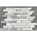 Solto white marble mosaic tile liner on 12x12 mesh honed SKU-HSSWSLNBMOSH  top view Solto white marble mosaic tile liner on 12x12 mesh honed SKU-HSSWSLNBMOSH  top view