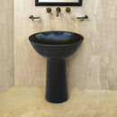 Toros Black Marble Natural Stone Pedestal Oval-top Sink Polished (W)17" (L)20" (H)33.5" SKU-NTRSTC20 installed on bathroom Toros Black Marble Natural Stone Pedestal Oval-top Sink Polished (W)17" (L)20" (H)33.5" SKU-NTRSTC20 installed on bathroom