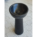 Toros Black Marble Natural Stone Pedestal Oval-top Sink Polished (W)17" (L)20" (H)33.5" SKU-NTRSTC20 product shot angle view Toros Black Marble Natural Stone Pedestal Oval-top Sink Polished (W)17" (L)20" (H)33.5" SKU-NTRSTC20 product shot angle view