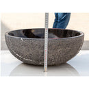 Toros Black Marble Natural Stone Vessel Sink Polished and Rough D16 H6 SKU EGE7TBP165 side measure view Toros Black Marble Natural Stone Vessel Sink Polished and Rough D16 H6 SKU EGE7TBP165 side measure view