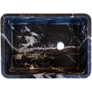 Toros Black Marble Rectangular Natural Stone sink semi Polished W14.4 L 20.3 H4.7 SKU T1-252 top view Toros Black Marble Rectangular Natural Stone sink semi Polished W14.4 L 20.3 H4.7 SKU T1-252 top view