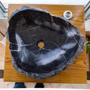 toros black rustic marble natural stone vessel sink polished hand-split face size (W)17" (L)17" (H)5" SKU-NTRVS08 product shot top view toros black rustic marble natural stone vessel sink polished hand-split face size (W)17" (L)17" (H)5" SKU-NTRVS08 product shot top view