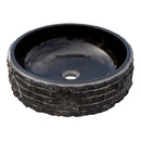 Toros Black Marble Vessel Bathroom Sink Bowl Polished Interior and combed Exterior D16 H5 SKU EGENTBM1675 angle view Toros Black Marble Vessel Bathroom Sink Bowl Polished Interior and combed Exterior D16 H5 SKU EGENTBM1675 angle view