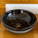 Toros Black Marble Vessel Sink rough exterior SKU-NTRVS24 size (D)16" (H)6" product shot angle view Toros Black Marble Vessel Sink rough exterior SKU-NTRVS24 size (D)16" (H)6" product shot angle view