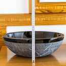 Toros Black Marble Vessel Sink rough exterior SKU-NTRVS24 size (D)16" (H)6" product shot front view height measure Toros Black Marble Vessel Sink rough exterior SKU-NTRVS24 size (D)16" (H)6" product shot front view height measure