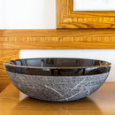 Toros Black Marble Vessel Sink rough exterior SKU-NTRVS24 size (D)16" (H)6" product shot front view Toros Black Marble Vessel Sink rough exterior SKU-NTRVS24 size (D)16" (H)6" product shot front view