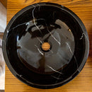 Toros Black Marble Vessel Sink rough exterior SKU-NTRVS24 size (D)16" (H)6" product shot top view Toros Black Marble Vessel Sink rough exterior SKU-NTRVS24 size (D)16" (H)6" product shot top view