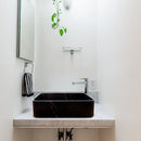 Toros Black marble Farmhouse Rectangular Sink Polished size (W)13.5" (L)21.5" (H)6" SKU-NTRVS11 installed on bathroom Toros Black marble Farmhouse Rectangular Sink Polished size (W)13.5" (L)21.5" (H)6" SKU-NTRVS11 installed on bathroom