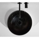 Toros black marble round vessel sink NTRSTC01 (D)16" (H)6" installed on bathroom top view Toros black marble round vessel sink NTRSTC01 (D)16" (H)6" installed on bathroom top view