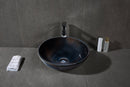 Toros black marble round vessel sink NTRSTC01 (D)16" (H)6" installed on bathroom angle view Toros black marble round vessel sink NTRSTC01 (D)16" (H)6" installed on bathroom angle view