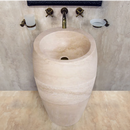 Troia Light Travertine Pedestal Stand-alone Sink Curved Honed (D)16" (H)33.5" Troia Light Travertine Pedestal Stand-alone Sink Curved Honed (D)16" (H)33.5"