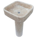 Troia Light Travertine Pedestal rectangular Sink W15 L16 H33.5 SKU-YEDSIM01 product shot angle view Troia Light Travertine Pedestal rectangular Sink W15 L16 H33.5 SKU-YEDSIM01 product shot angle view