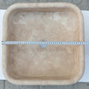 Troia Light Travertine Pedestal rectangular Sink W15 L16 H33.5 SKU-YEDSIM01 product shot top measure  Troia Light Travertine Pedestal rectangular Sink W15 L16 H33.5 SKU-YEDSIM01 product shot top measure