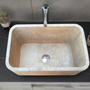 Troia Light Travertine Rectangular Farm Kitchen Sink Honed Filled (W)18" (L)30" (H)10" SKU-NTRSTC13 installed on kitchen Troia Light Travertine Rectangular Farm Kitchen Sink Honed Filled (W)18" (L)30" (H)10" SKU-NTRSTC13 installed on kitchen