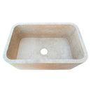 Troia Light Travertine Rectangular Farm Kitchen Sink Honed Filled (W)18" (L)30" (H)10" SKU-NTRSTC13 product shot angle view Troia Light Travertine Rectangular Farm Kitchen Sink Honed Filled (W)18" (L)30" (H)10" SKU-NTRSTC13 product shot angle view