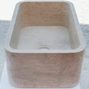 Troia Light Travertine Rectangular Farm Kitchen Sink Honed Filled (W)18" (L)30" (H)10" SKU-NTRSTC13 product shot side view Troia Light Travertine Rectangular Farm Kitchen Sink Honed Filled (W)18" (L)30" (H)10" SKU-NTRSTC13 product shot side view