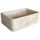 Troia light travertine natural stone farmhouse apron kitchen sink surface honed filled size  (W)18" (L)30" (H)10" (46cmx76cm) SKU-NTRSTC50 product shot Troia light travertine natural stone farmhouse apron kitchen sink surface honed filled size  (W)18" (L)30" (H)10" (46cmx76cm) SKU-NTRSTC50 product shot