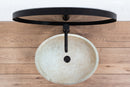 troia light beige travertine natural stone oval vessel sink surface honed filled size (W)16" (L)21" (H)6" (52cmx41cm)-SKU-NTRSTC06 installed on overcounter top view troia light beige travertine natural stone oval vessel sink surface honed filled size (W)16" (L)21" (H)6" (52cmx41cm)-SKU-NTRSTC06 installed on overcounter top view