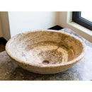 Valencia travertine oval sink SKU-EGESTN01 size (W)16" (L)21" (H)6" product shot angle view Valencia travertine oval sink SKU-EGESTN01 size (W)16" (L)21" (H)6" product shot angle view